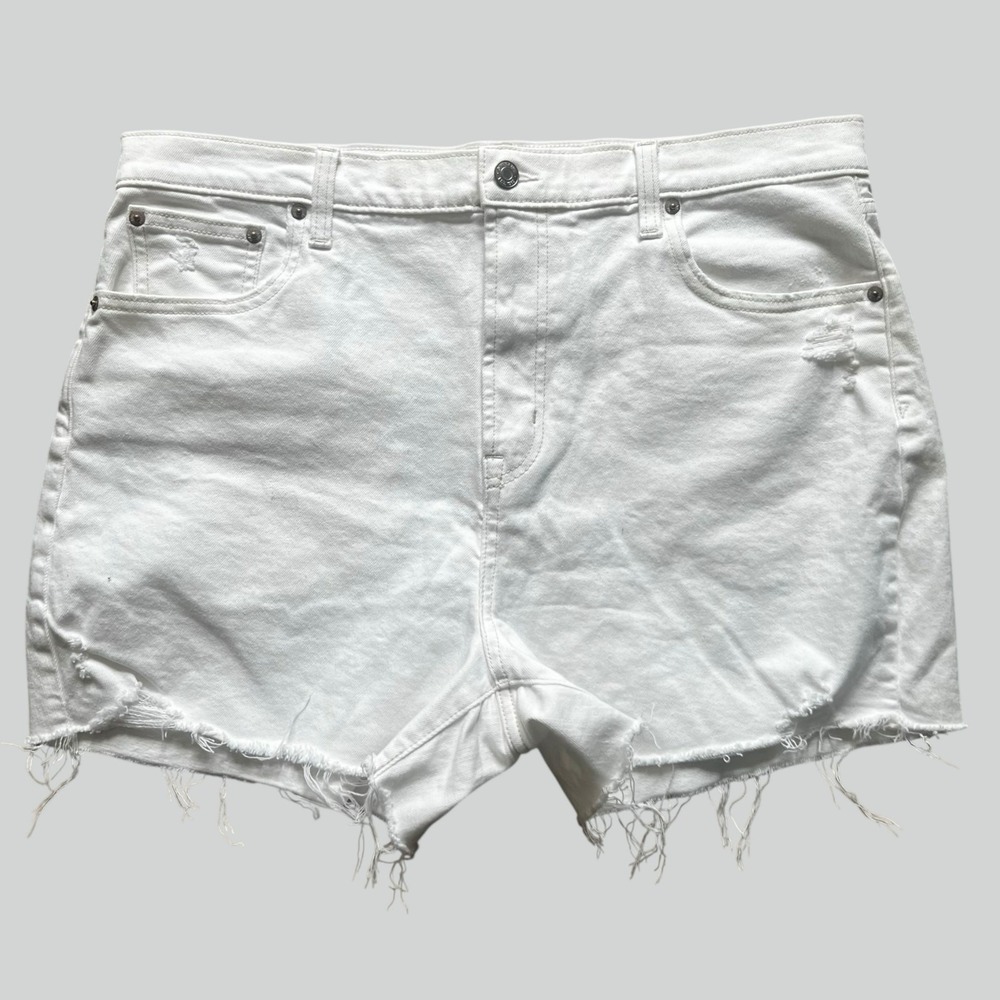 Gap White Denim High Rise 4 Inch Shorts Distressed Raw Hem Size 16 33 Womens